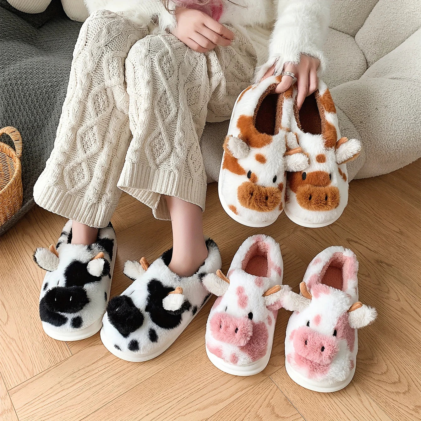 Domino & Penny™ Soft-Stitched Cow Slippers